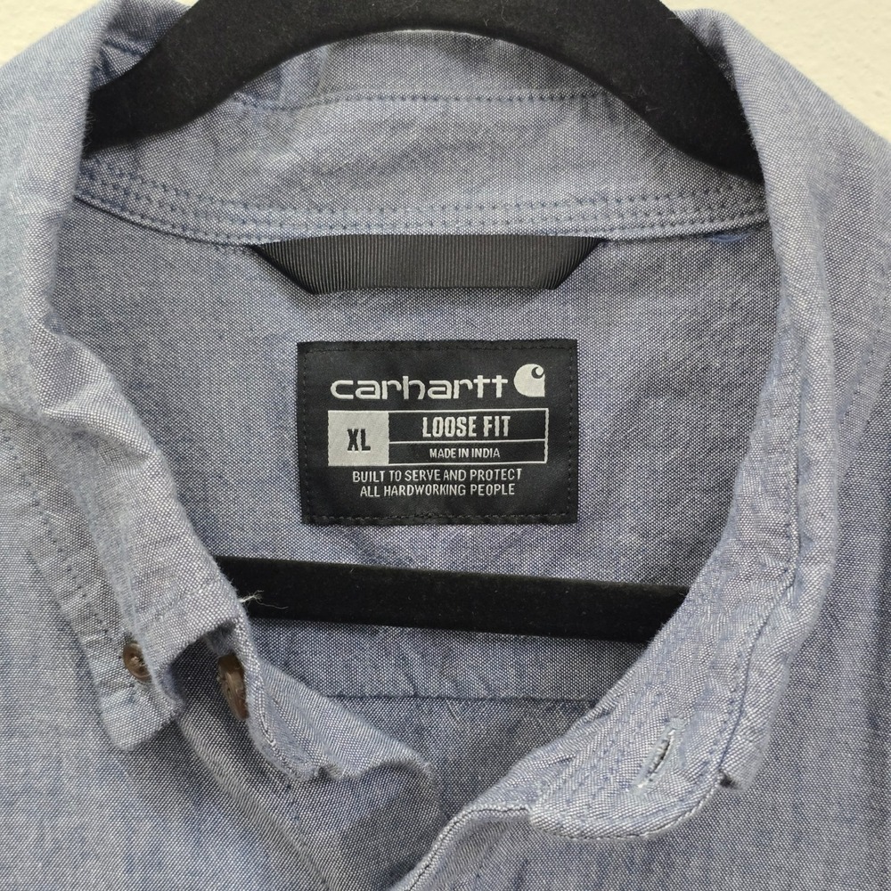 Carhartt Mens XL Loose Fit Short Sleeve Chambray Button Down Work Shirt TW4369-M - Picture 3 of 5